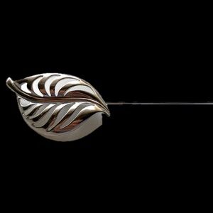 Vintage Silver Leaf Stick Pin Brooch Mid Century Minimalist Classic 50s/60s